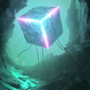 3D-svevende neonkube bakgrunnsbilde