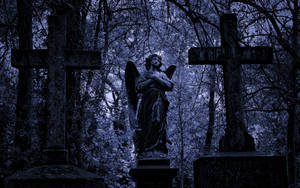 Engelstatue på kirkegård — Halloween-GIF Bakgrunner