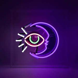 Bakgrunnsbilde med enkelt øye og neonmåne — Neon måne Bakgrunner