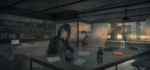 Ensom animejente som slenger over laptopbordet