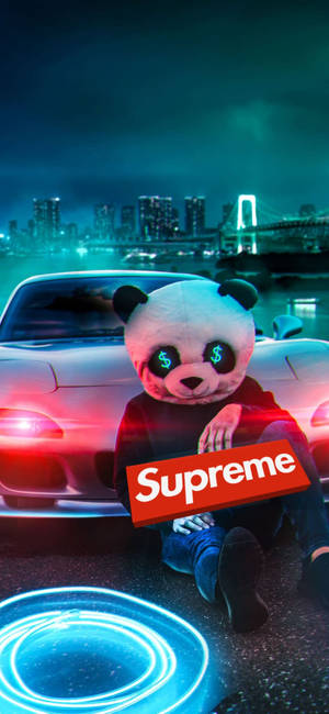 Rød Supreme På Panda Bakgrunn — iPhone 12 Bakgrunner