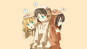 Eren Armin Og Mikasa Søte Gensere — Animefigurer Bakgrunner