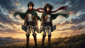 Eren og Mikasa fra Attack on Titan — Anime par GIF Bakgrunner