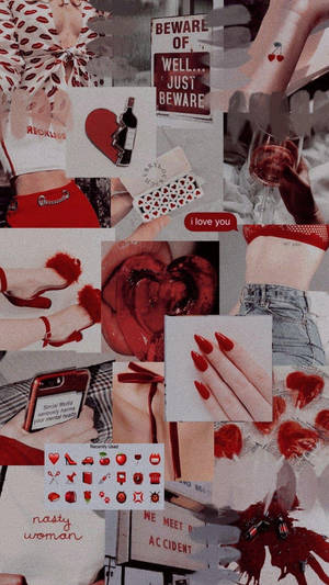 Jente i rødt estetisk collage — Estetisk collage Bakgrunner