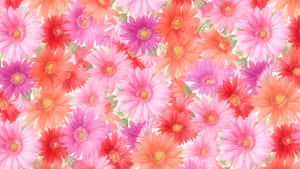 et fargerikt blomstermønster med rosa og oransje blomster