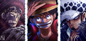 Eustass Kid, Law og Luffy smiler — One piece skrivebord Bakgrunner