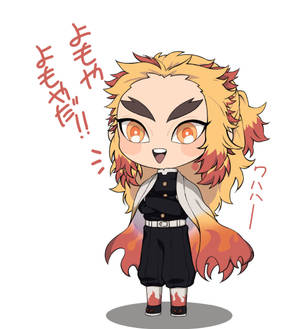 Rengoku flammehashiraen i chibi-form bakgrunn. — Galaxy Z Fold Bakgrunner
