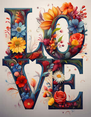 kjærlighet, blomsterdesign, fargerik typografi, dekorativ skrift, kunstverk, estetisk bakgrunnsbilde, romantisk tema, kalligrafikunst, grafisk komposisjon, digital illustrasjon — Kjærlighet Bakgrunner