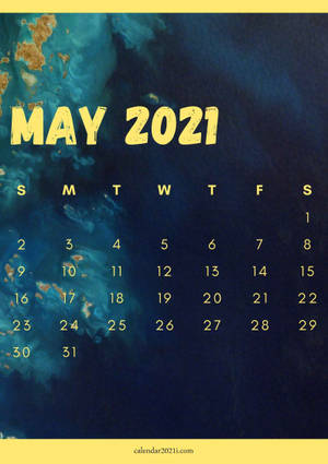 Mai 2021 kalender verdenskart maleri kunstverk i gul skrift bakgrunn. — Oppo Pad 5 Matteskjerm Bakgrunner