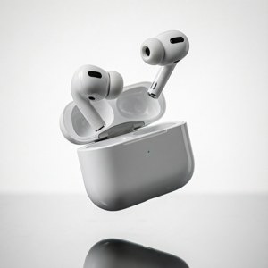 AirPods som svever i luften, produktfotografi. — Galaxy Watch Bakgrunner