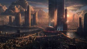 Futuristisk industriby bakgrunnsbilde. — 2560x1440 Bakgrunner