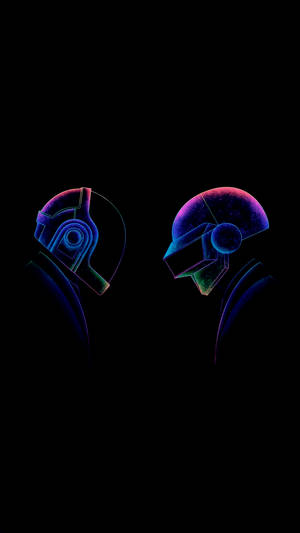 AMOLED-bakgrunnsbilde av Daft Punk i glødende farger av blått, lilla og grønt. — AMOLED Bakgrunner