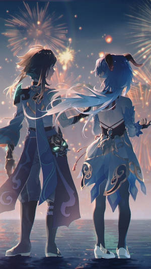 Ganyu og Ayato Genshin Impact Telefon — Genshin impact telefon Bakgrunner