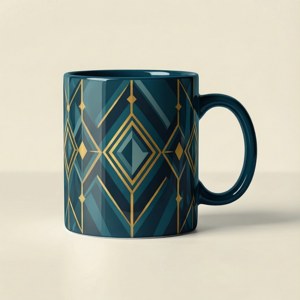 Moderne geometrisk kaffekopp i blågrønt og gull, stilig bakgrunn. — Tecno Phantom Bakgrunner