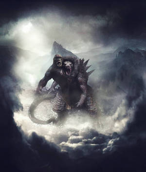 Godzilla vs Kong som kjemper i mørke skyer-bakgrunn — Motorola Razr Ultra 2026 Bakgrunner