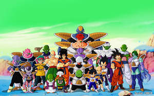 Dragon Ball Z-karakterer på planeten Namek med San Goku, Piccolo og andre androider.