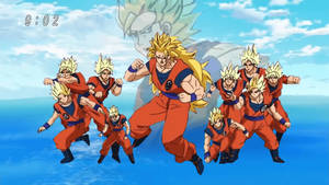 Dragon Ball Z San Goku super broly, flere super saiyaner i ett, anime-karakter med spisst gult hår.