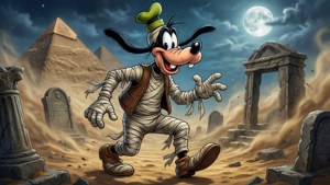 Goofy som en mumie i en egyptisk Halloween-scene.