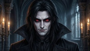 Kul anime-bakgrunn av en vampyr i et gotisk slott.