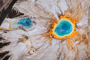 Forhåndsvisning bakgrunnsbilde grand prismatic spring, overflate, naturskjønn, wyoming, usa