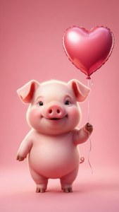 Romantisk bakgrunnsbilde av en gris som holder en hjerteballong på rosa. — Søt gris GIF Bakgrunner