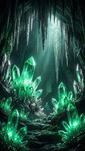 Glødende grønne krystaller i en Slytherin-grotte. — Slytherin-estetikk Bakgrunner