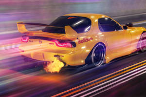 Gule JDM-biler i fart — Jdm-biler Bakgrunner