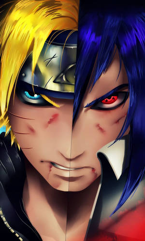 Halvt ansikt Sasuke Naruto iPhone digitalt maleri — Naruto-karakterer Bakgrunner