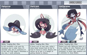 Hatenna, Hattrem og Hatterene med beskrivelser — Pokemon Bakgrunner