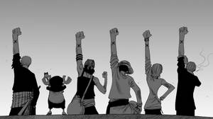 Heiagjengen og Luffy i svart-hvitt