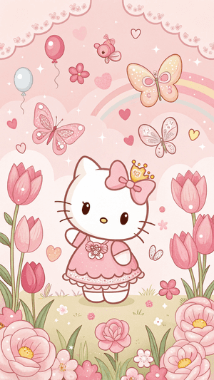Sanrio,Drømmeaktig,Lunefull,Rosa,Kawaii,Søt,Regnbue,Ballonger,Hello Kitty