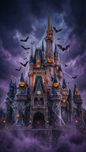 Disneys Askepott-slott gjenskapt som et hjemsøkt Halloween-slott.