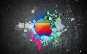 Kul fargerik bakgrunn av Apple Macbook-logo på en grå vegg med malingssprut