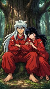 Klassisk bakgrunnsbilde av Inuyasha og Kagome fra Inuyasha — Anime par GIF Bakgrunner