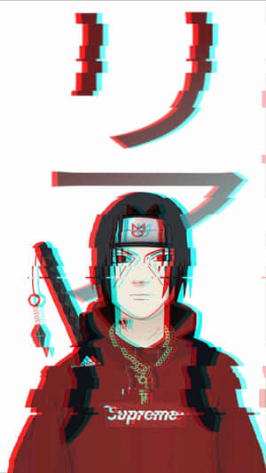 Itachi estetisk iført rød Supreme hettejakke på hvit bakgrunn — Naruto Supreme Bakgrunner