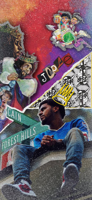 J Cole kunstnerisk collage bakgrunnsbilde — iPhone 12 mini Bakgrunner