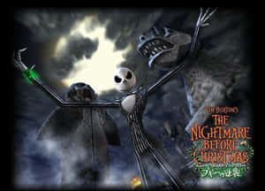 Jack Skellington og Zero utforsker Halloween Town om natten — Marerittet før jul GIF Bakgrunner