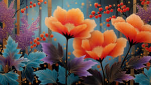 abstrakt,japansk,maling,blomster,blomstrende,levende,kunst,natur,design,illustrasjon,tradisjonell,moderne,løvverk,botanisk,kunstnerisk — Oransje estetikk GIF Bakgrunner