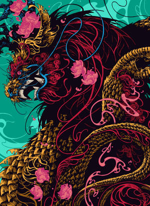 Japansk dragekunst med rosa lotus — Japansk drage Bakgrunner