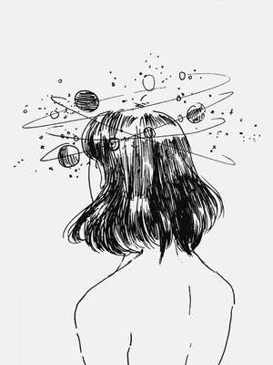 Jente med kretsende planeter estetiske skisser — Rom-estetikk Bakgrunner