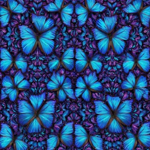 Symmetrisk kaleidoskopmønster av blå sommerfugler, levende og detaljert. — Galaxy Watch Bakgrunner