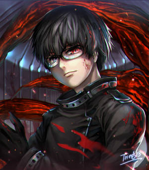 Kaneki Ken med svart hår og jakke bakgrunnsbilde — Vivo X Fold5 Bakgrunner
