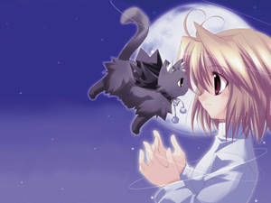 Kawaii Anime Arcueid Brunestud med flygende katt
