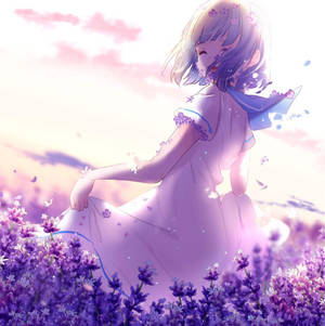 Kawaii Anime-jente på blomstereng