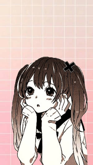 Kawaii Anime-jente med hendene på haken