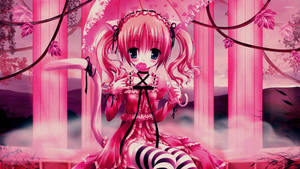 Kawaii Anime-jente i rosa søyler