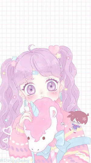 Kawaii anime-jente med utstoppet enhjørningleke