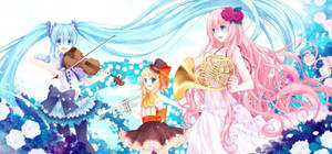 Kawaii Anime Vocaloids med instrumenter