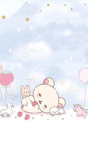 Kawaii Rilakkuma med rosa figurer — Kawaii Anime Bakgrunner