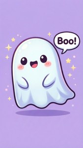 Søtt kawaii-spøkelse som sier boo på en vennlig måte. — iPhone Se Bakgrunner